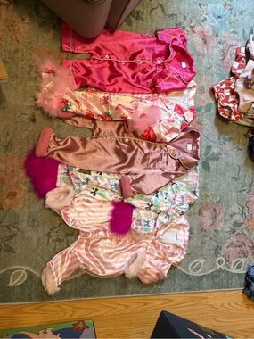 Kids Satin Pink Sleepwear Set with Faux Fur Trim lot
